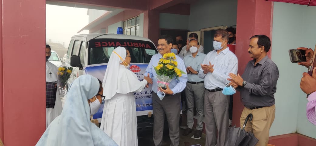 Handing over of Ambulance by the CMD NEEPCO to St. Xavier Day Care and Support Centre at Mawsynram on 3rd. July`2021