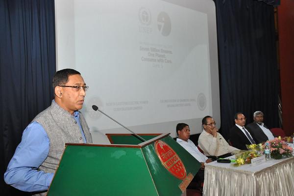 Shri U.Moral,Director(Technical),NEEPCO addressing the meeting organised at Corporate Office on the theme Seven Billion Dreams. One planet.